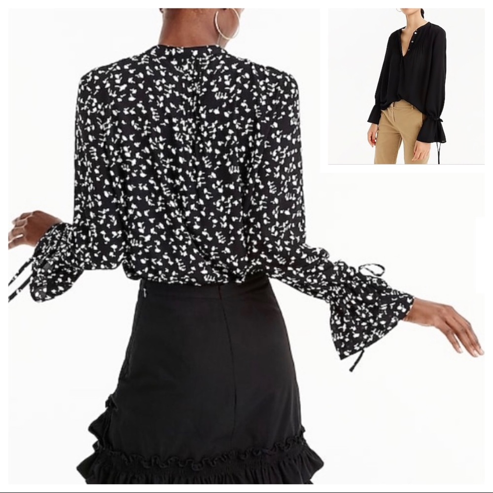 NWT J. CREW Tie Sleeve BLOUSE with Pintucks FLORAL - Picture 2 of 8